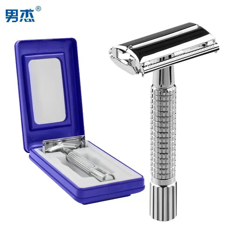 Authentic Men's Double-Sided Old-Fashioned Razor Holder Unscrewed Manual Washable Stainless Men's Old-Fashioned Metal Razor