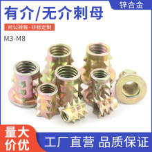 锌合金刺母预埋螺母尖刺家具螺母带介/无介刺母M3M4M5M6M8
