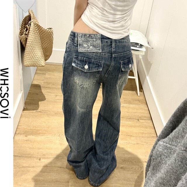 26 New Styles of American-Style Retro Low-Waist Wide-Leg Jeans for Women, 2026 Spring Design with Embroidered Logo, Loose and Versatile