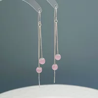 Серьги новый корейский темперамент s925 стерлинговое серебро минималистичный модный розовый кошачий камень длинный бахромного ушного шнурка 417EX