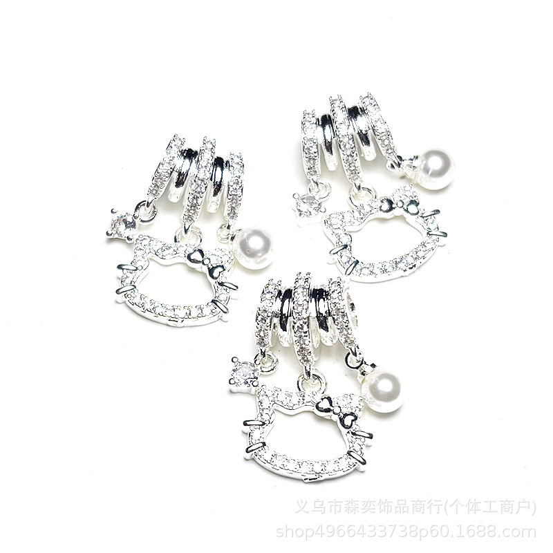 Senyi Jewelry Copper Inlaid Zirconium Kt Cat Head Pearl Pendant Bead Handmade DIY Bracelet Necklace Jewelry Accessories