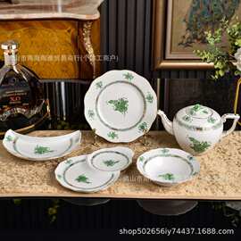 欧式阿波尼复古宫廷风茶壶沙拉碗异形盘浮雕花朵西餐餐具家用乔迁