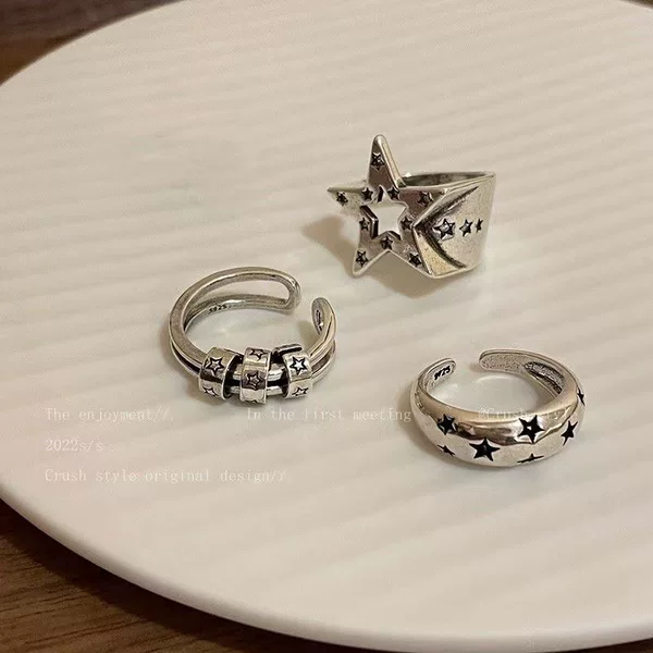 Dark Style~ Pentagram Metal Open Ring for Women, Niche Design, Hip-Hop Cool Style, Index Finger Ring, Couple's Ring