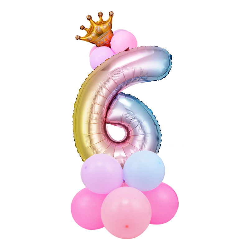 0-9 cumpleaños digital globo columna bebé un mes de edad diseño carretera globo fiesta decoración corona película de aluminio