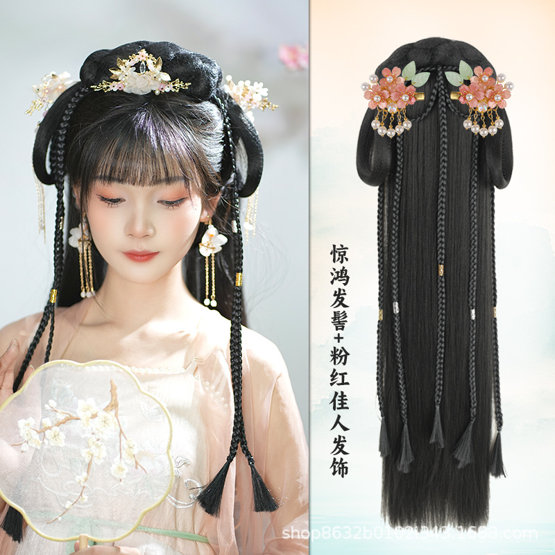 징홍 번 + 핑크색 헤어 액세서리 한 쌍