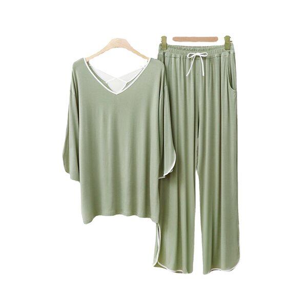 V-Neck Encrypted Modal Pajamas Home Clothes Women's Horn Sleeve Horn Pants Beautiful Back Long Sleeve Casual Pajamas Set