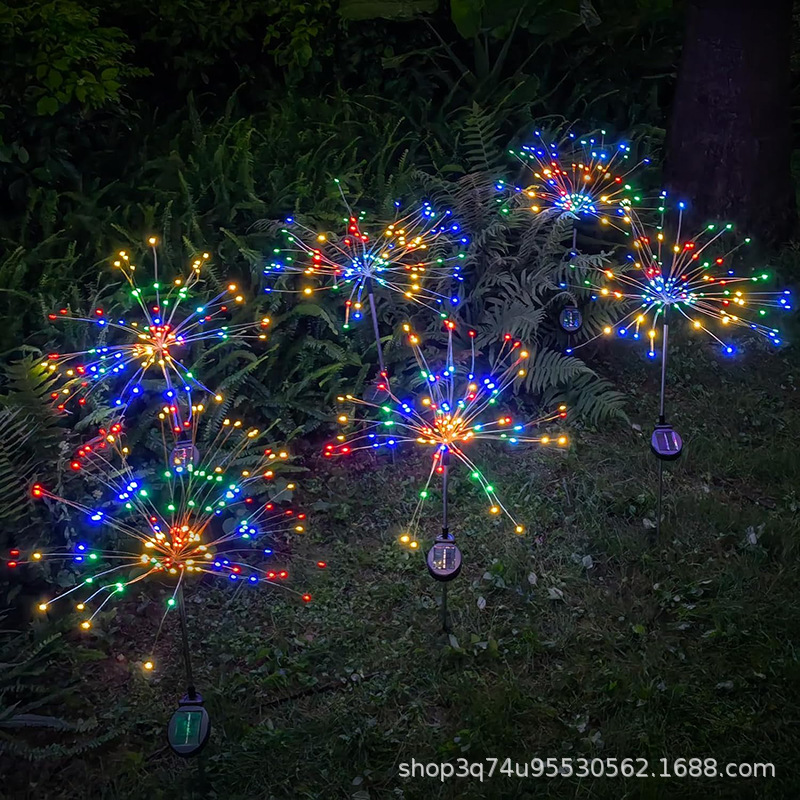 Fuegos artificiales de energía solar diente de león de luz de atmósfera festiva luz decorativa al aire libre impermeable estrella de cobre lámpara de color