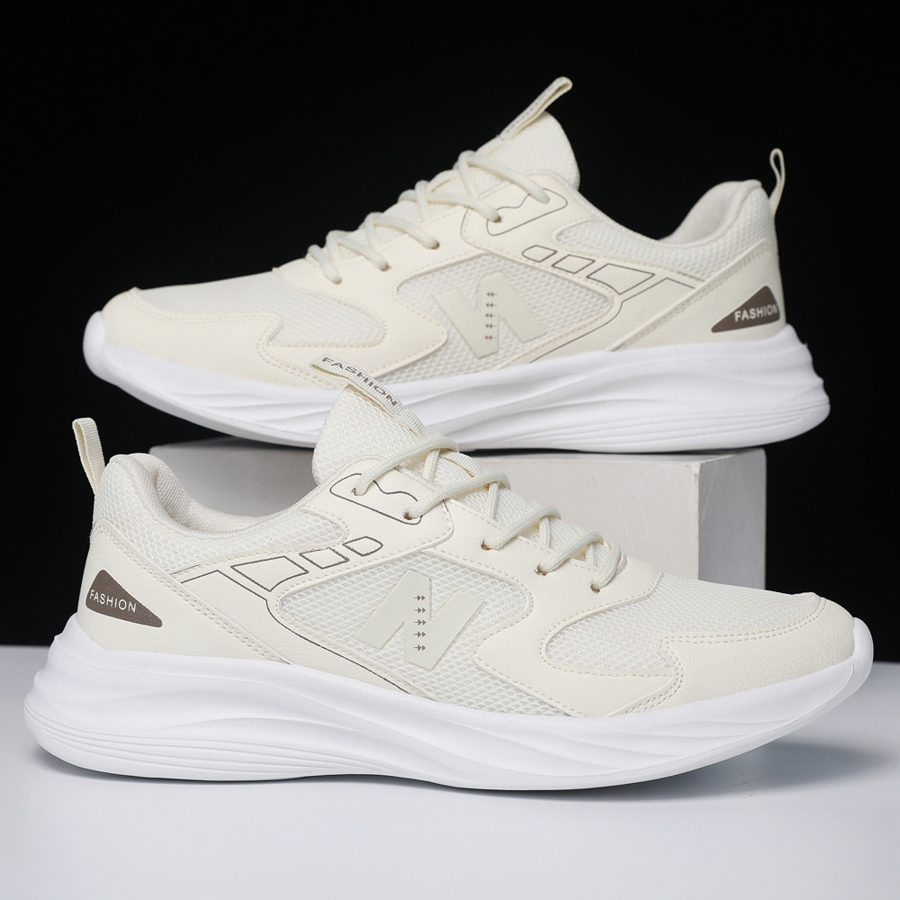 Zapatos deportivos de pareja en línea rojo con zapatos de corrida de otoño pegado en frío color mosaico de piel de malla empalmada suela suave zapatos transpirables de hombre al por mayor