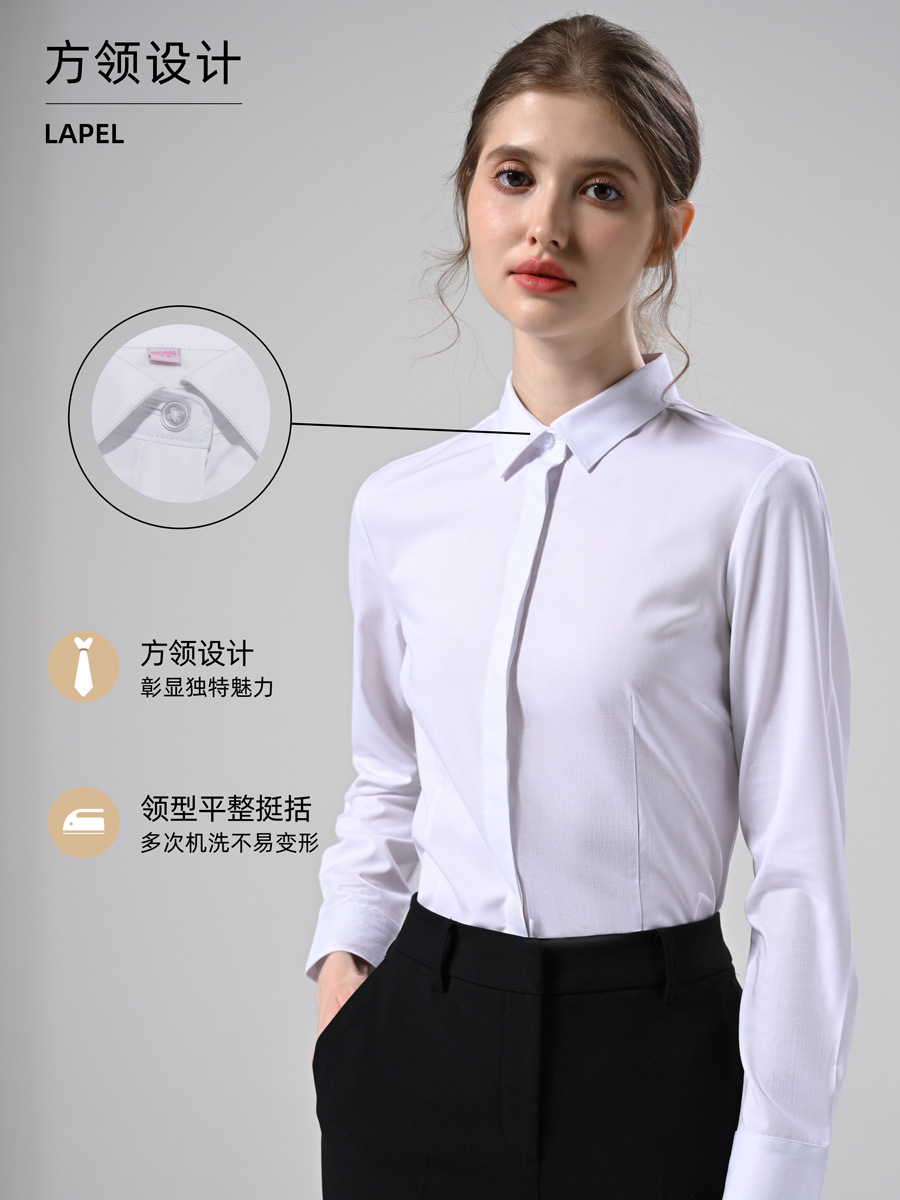 Camisa de mujer de fibra de arpía de manga larga sin planchar antibacteriano color sólido negocio Stretch Slim fit ropa de trabajo camisa de cercanías para mujeres