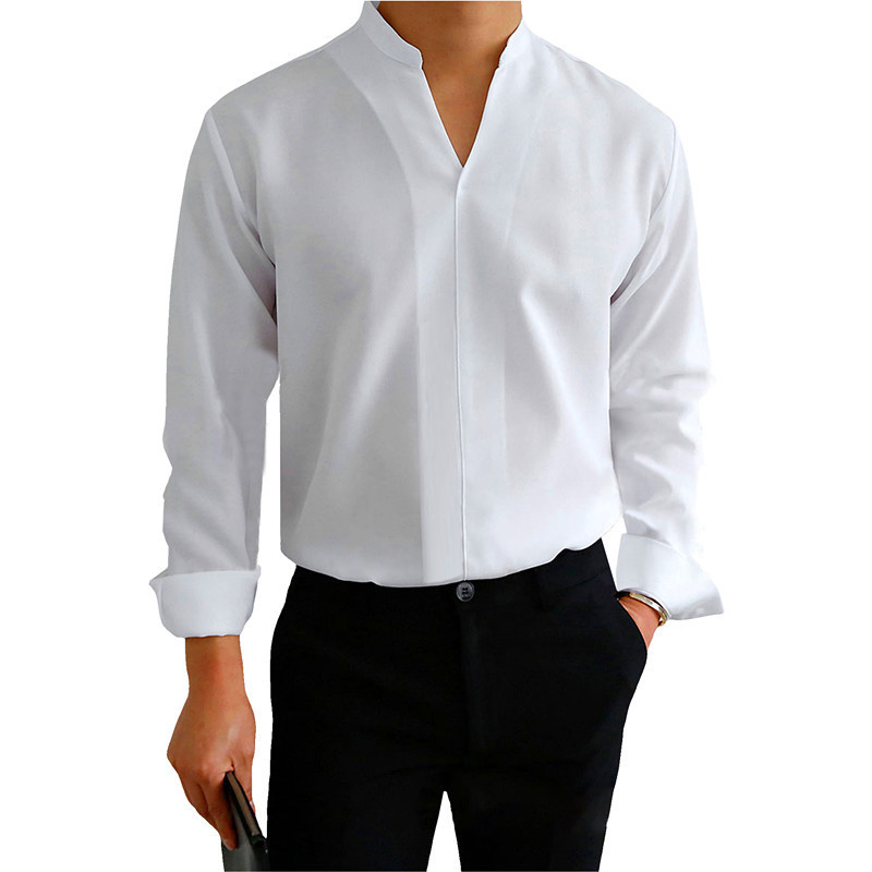 Nuevo 2022 verano camisa casual de los hombres de color sólido sin planchar jersey de manga larga 18-50 collar de pie camisa de los hombres