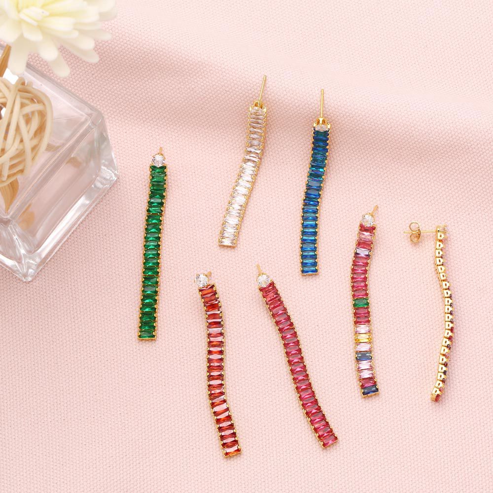 fashion contrast color zircon earrings long tassel copper drop earrings