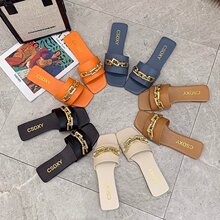 凉拖鞋女2021夏季新款一字型金属链外穿时尚ladies shoes41-42
