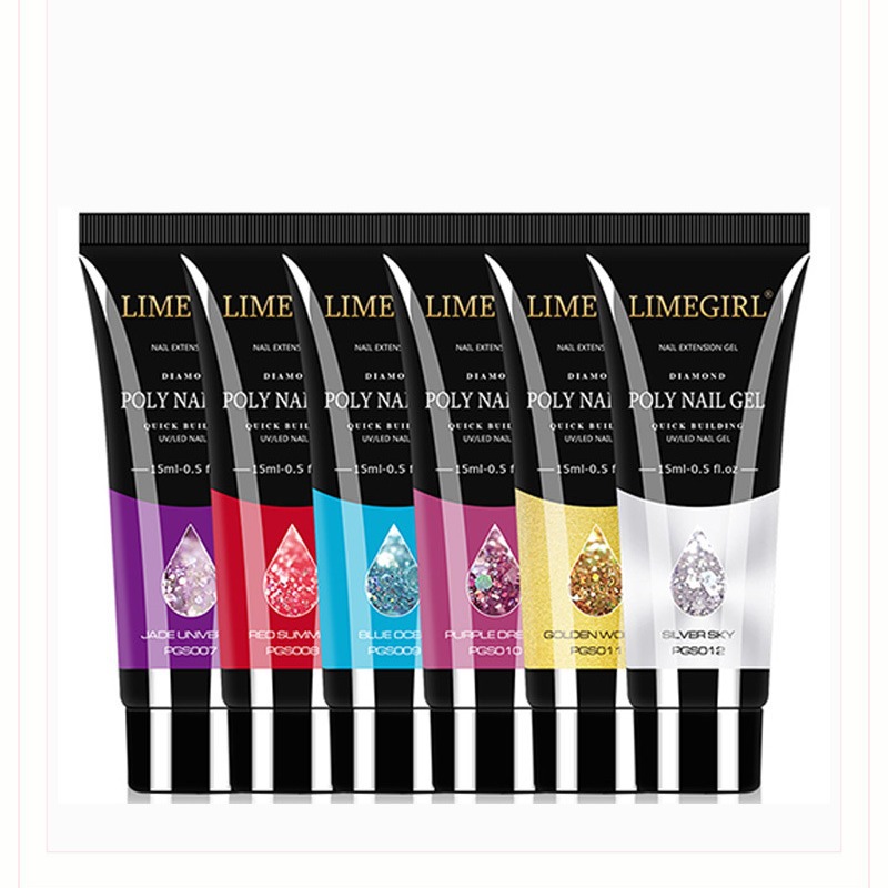 AliExpress Amazon caliente poli gel uñas de secado rápido fototerapia pegamento multi-color Crystal extensión pegamento 15ml traje
