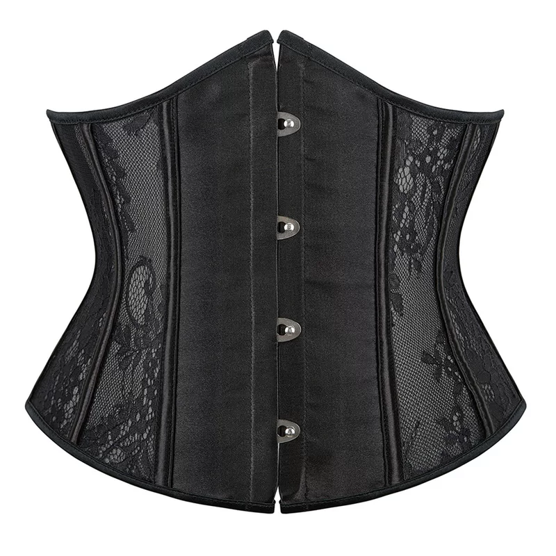 Waist cincher (women) short waist belt, lace breathable shapewear, black, sizes S–6XL