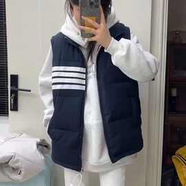 秋冬网红同款四道杠条纹坎肩潮流马甲男女百搭立领设计感小众外套