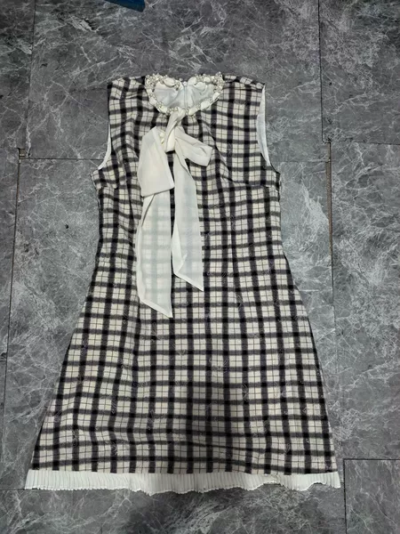 Black and white plaid midi skirt