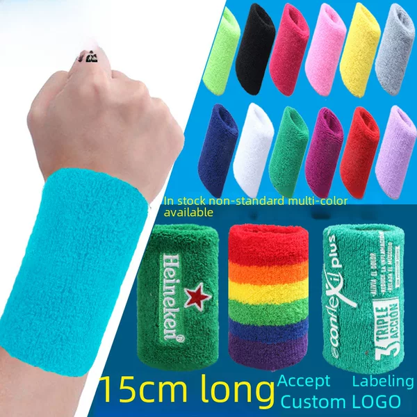 Extended Wristbands for Men and Women, Sports Basketball Sweat-Absorbent Polyester Cotton Wristbands, Manufacturer, Printed Logo, 15cm Wristband