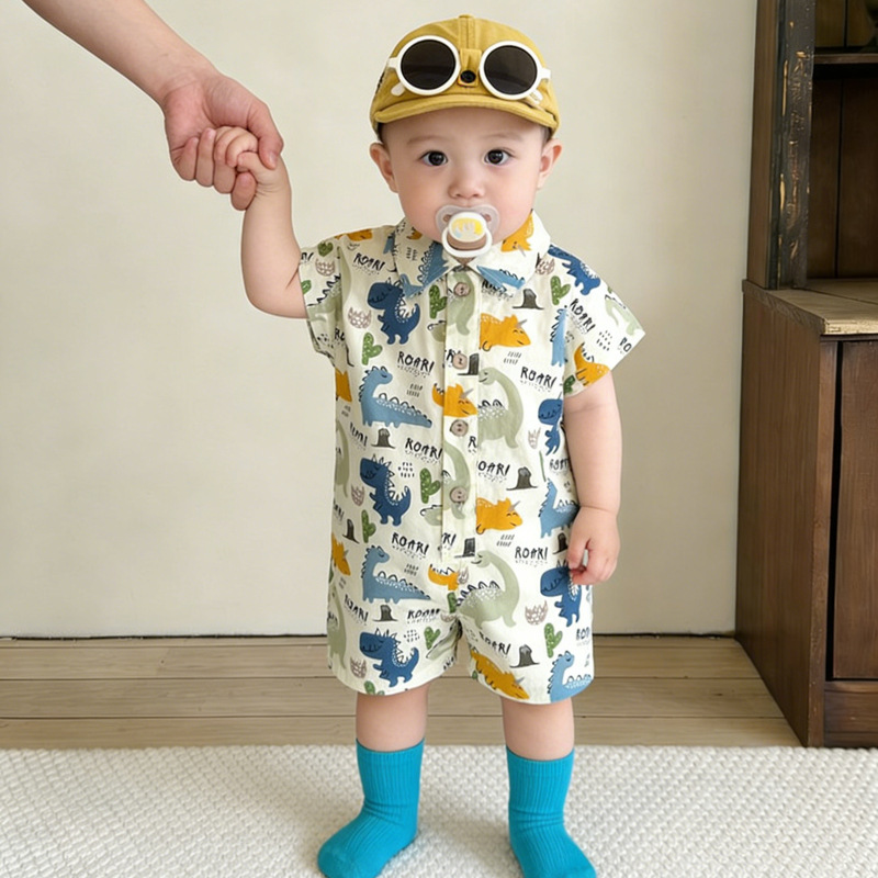Babykleidung im koreanischen Stil, dünner, stylischer Sommer-Strampler mit Blumenmuster, niedlicher Baby-Overall mit Cartoon-Print_voghion.com
