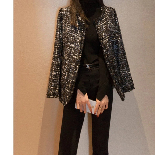 Women's Spring and Autumn French Woven Tweed Chanel Coat Casual Slimming Short Top