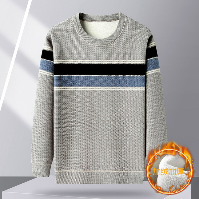 2024 invierno nuevo jersey de mediana edad suéter de hombre Jacquard simple con camisa de punto cálida y gruesa suelta