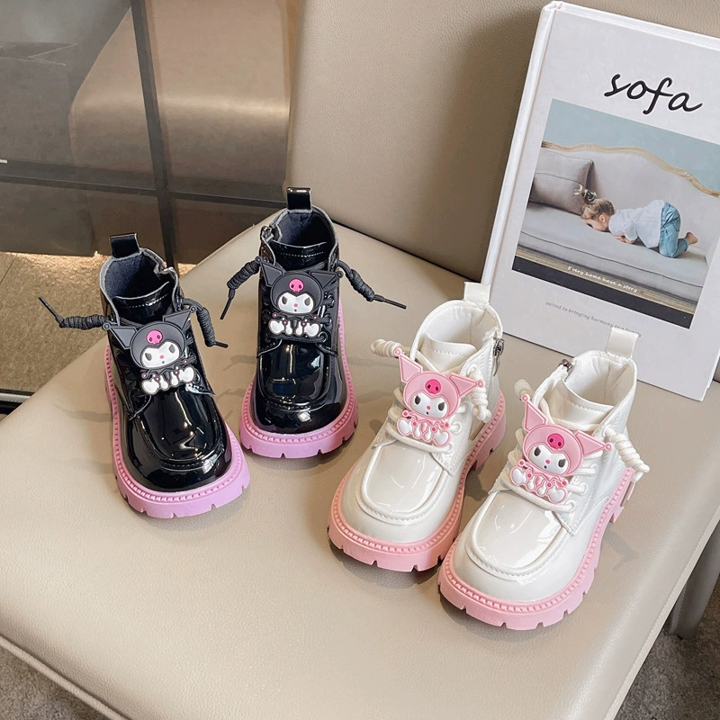 Для девочек блестящие кожаные сапоги Martin Koomi детские сапоги 2024 осенью и зимой плюс бархатная маленькая девочка кожаные сапоги с мягкой подошвкой