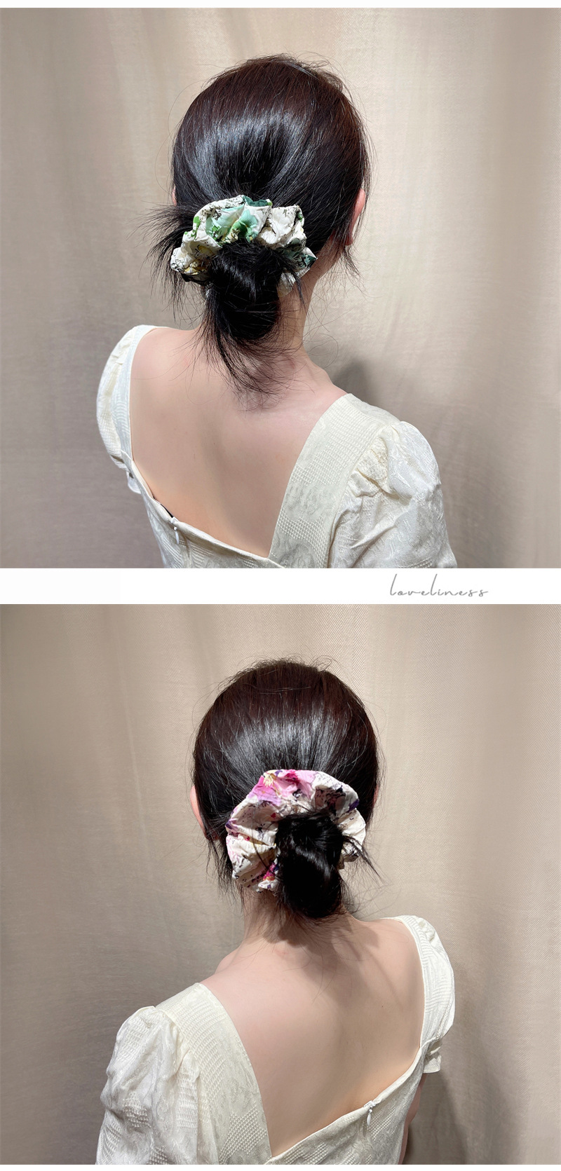 Simple Style Flower Cloth Printing and Dyeing Hair Tiepicture1