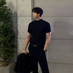 MYQ 韓国風ハーフタートルネックニットTシャツ メンズ 無地 多用途 スリムフィット 半袖 夏 高級感 オールドマネースタイルTシャツ
