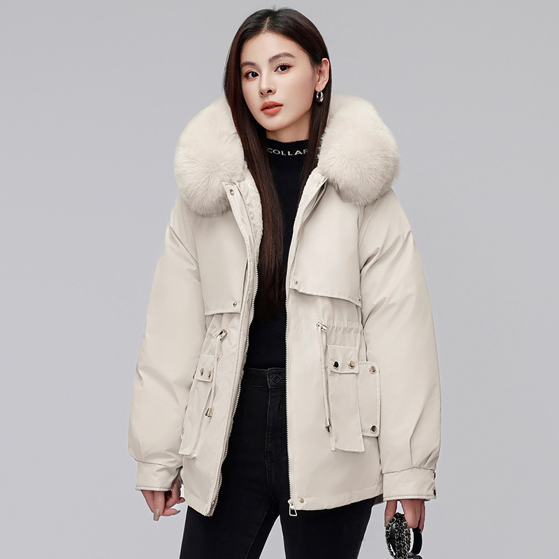 Comercio exterior corto para mujeres en invierno 2025 nuevo estilo coreano plumón chaqueta de algodón gruesa y chaqueta caliente de lana grande