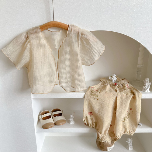 Baby clothes, baby girl suit, summer Chinese style cardigan, sleeveless halter neck cheongsam, ancient style two-piece suit