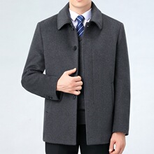 翻领羊绒夹克男中长款爸爸休闲商务毛呢大衣冬季新款中年羊毛外套