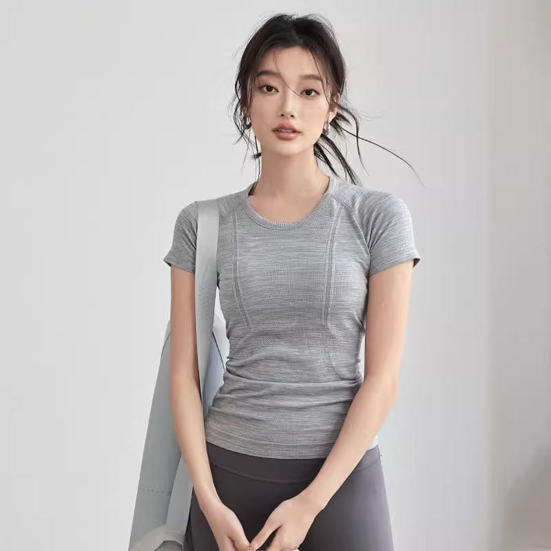 Sports Top Lu Same Style Women's Slim-Fit Slimming Round Neck Quick-Drying Yoga Clothes Professional Running Training Fitness Clothes Long Sleeve