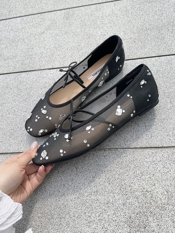 羊革スイインインと同じスタイルの靴、メッシュラインストーンリボンメリージェーンシューズ、レディース浅口シングルシューズ、バレエフラットシューズ|undefined