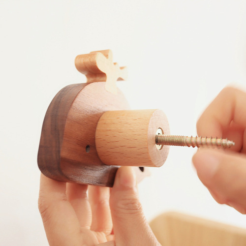 Cute Nordic ins style children's room hook whale solid wood coat hook no punching entrance creative drawer handle