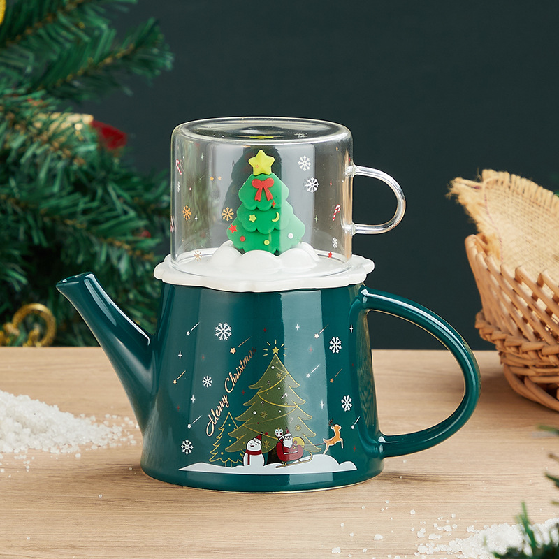 Juego de té traje tridimensional árbol de Navidad Oficina flor juego de té caja de regalo traje Taza de cerámica al por mayor
