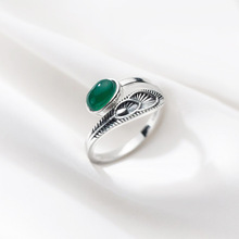 复古孔雀尾戒指 欧美镀925银做旧印第安开口羽毛食指关节尾戒批发