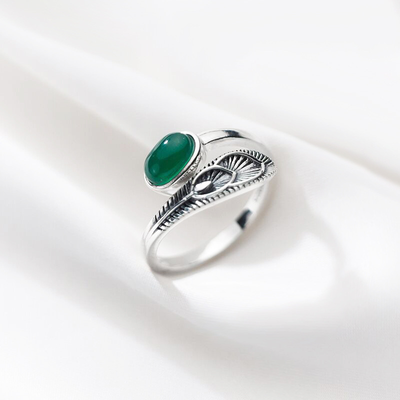 复古孔雀尾戒指 欧美镀925银做旧印第安开口羽毛食指关节尾戒批发