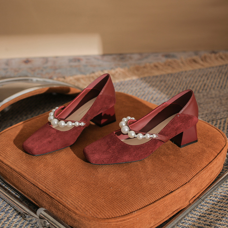 Damen Pumps Mit Perlenriemen Und Blockabsatz Mary Jane Stil_voghion.com