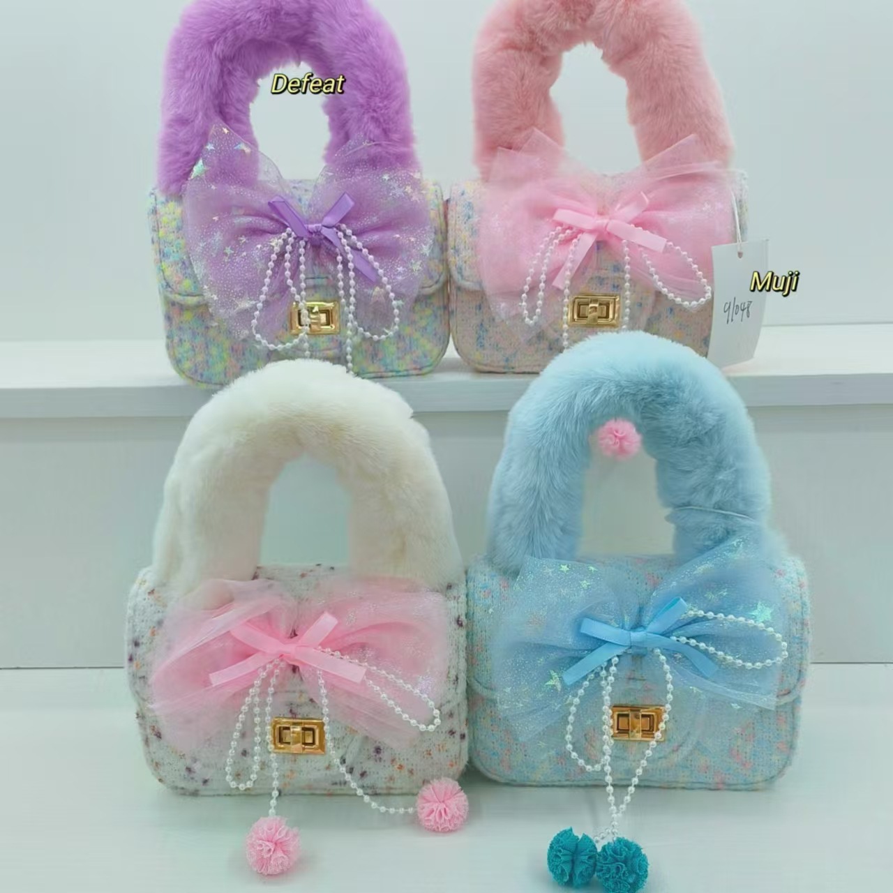 Bolso de peluche de arco bolso de perla bolso de moda bolso de hombro bolso de cinturón bolso de cambio accesorios de niña