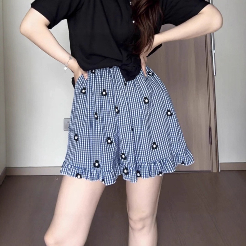 [Double Pocket Shorts] Women's Summer Slim, Cool, Casual Loose Artificial Cotton Silk Fungus Lace Pants