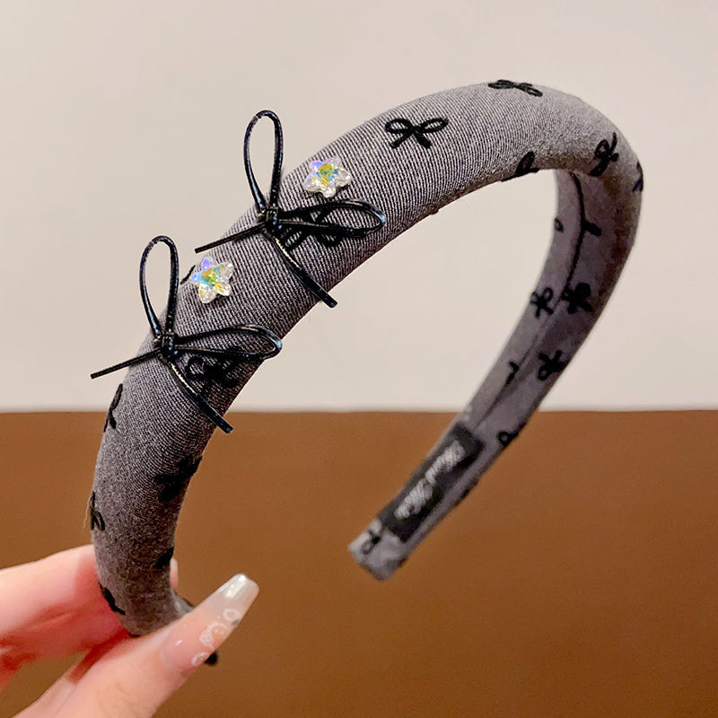 블랙 더블 보우 라인스톤 머리띠