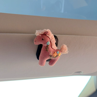 Car Glasses Clip/Bill Clip: Glasses Holder Car Sun - embroidered-horse-pink-black-glasses-clip