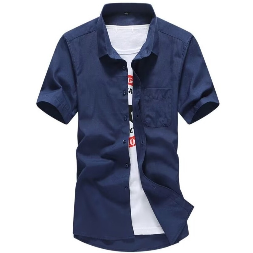 夏季新款青少年潮男韩版修身学生白色短袖衬衫男装休闲衣服寸衫