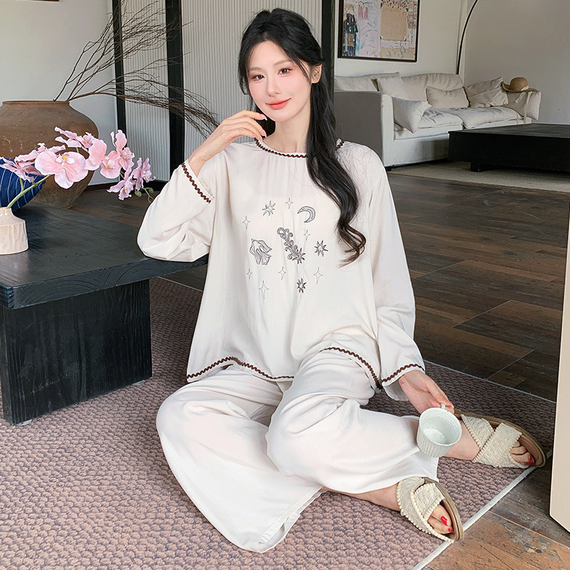 2026 New Cotton Silk Pajamas for Women, Long-Sleeved Set, Spring and Summer Thin Style, Round Neck, Printed, Can Be Worn Outside, Plus Size Loungewear 2026 New Cotton Silk Pajamas for Women, Long-Sleeved Set, Spring and Summer Thin Style, Round Neck, Printed, Can Be Worn Outside, Plus Size Loungewear