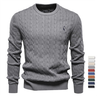 2024 autumn and winter new cross-border foreign trade high quality men's sweater pullover fawn embroidery solid color sweater for men
