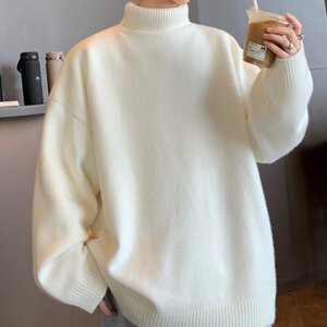 男款秋冬高级感内搭打底衫加绒痞帅慵懒风针织衫黑色可翻高领毛衣图片