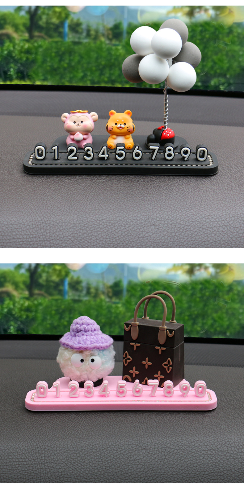 Trendy temporary parking sign with phone number, 4D colorful, DIY parking card for car interior decoration