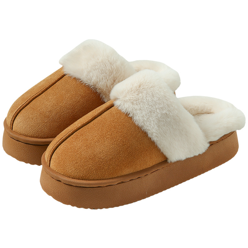 2025 nuevas zapatillas de gamuza de algodón para mujer otoño e invierno interior y hogar de fondo grueso zapatillas de algodón de lana de moda de celebridades de Internet