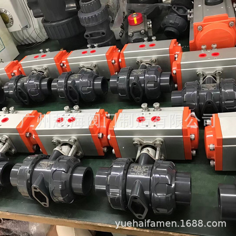 PVC气动球阀、双活接塑料球阀、PVC/UPVC气动球阀、气动塑料球阀