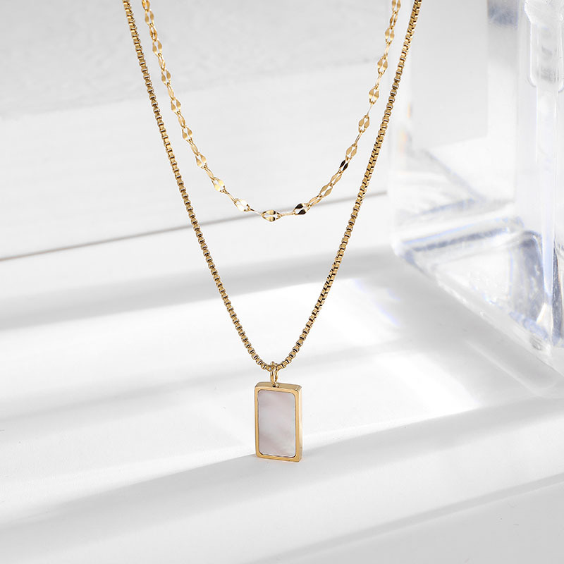 20g Weight 0.03µm-0.05µm Gold Plating Thickness PVD Coated Gold Plating Process Real Gold Plated Plating Material Vacuum Plating PVD Coated Real Gold Plated 18K Rectangle 304 Stainless Steel Simple Style Waterproof Non Tarnish Titanium Layered Necklaces