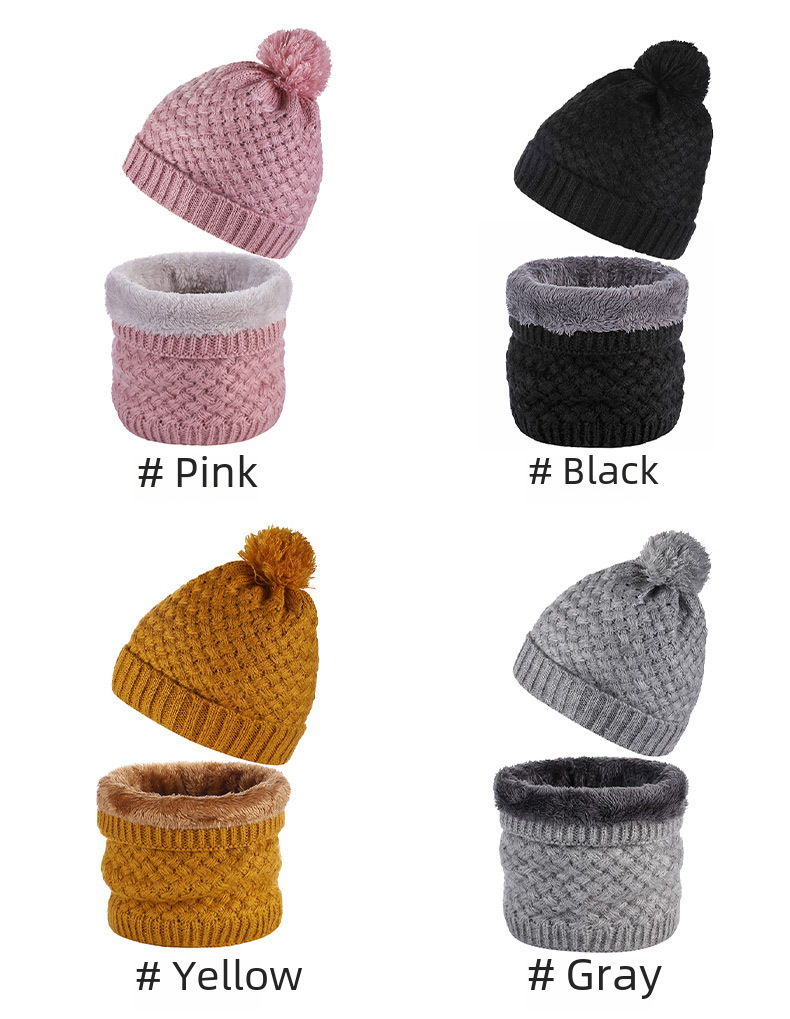 Unisex Schal Mode Winter Samt Strickmütze Set Pelz Ball Kappe Warm Einfarbig Hals Set_voghion.com